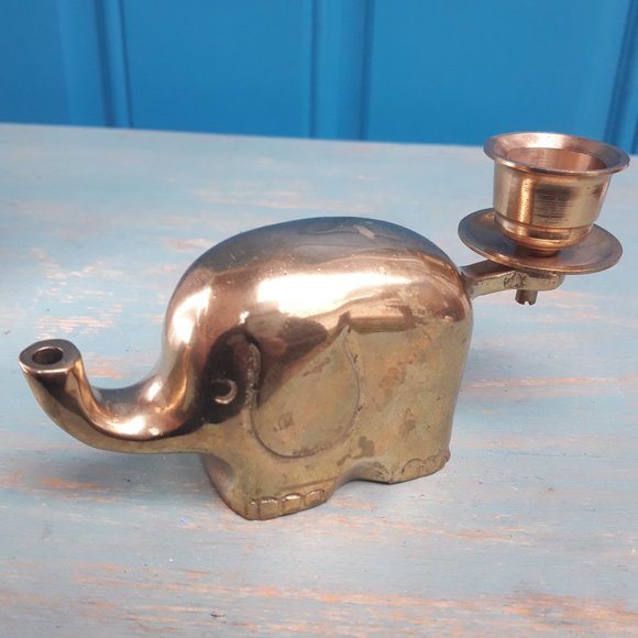 Vintage Brass Elephant Candlestick MCM Candle Holder Table Top Brass Animal gold - Picture 11 of 15